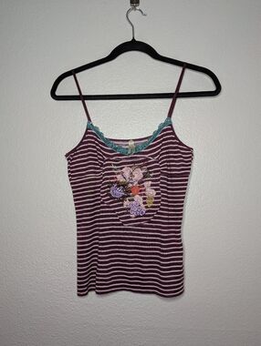 Free People Purple Striped Floral Embroidered Babydoll Cami Tank Top M
